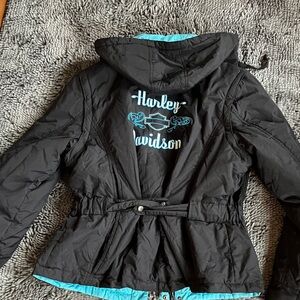 H-D Reversible Multi Vest/ Black Jacket with Vibrant turquoise Lining